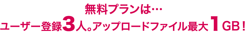 無料プランは…ユーザー登録3人。。アップロードファイル最大１GB！