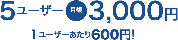 5ユーザー月額3,000円 1ユーザーあたり600円！